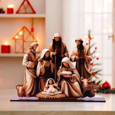 Imagem de Placa decorativa de batismo de nascimento Jesus com base à prova de deslizamento, mesa de presépio de fazenda, decoração de mesa de centro de mesa, enfeite para presentes para Páscoa e Natal