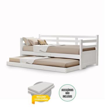 Imagem de Bicama Solteiro Vintage Enjoy Com 2 Colchões Madeira - Branco - Branco