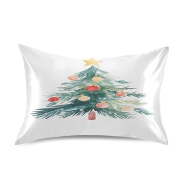 Imagem de Wassud Fronha de cetim para cabelo e pele, árvore de Natal, capas de almofada de seda macia, tamanho queen, respirável, com fecho de envelope