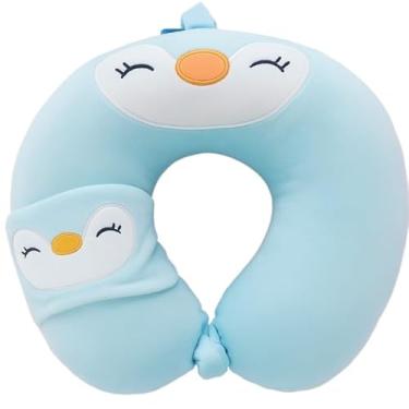 Imagem de Kit Viagem Almofada Travesseiro Pescoço Carro Avião Ônibus Descanso Máscara Dormir Conforto ref: KSL-73(Pinguim Azul)