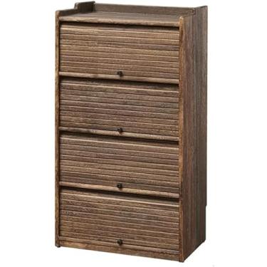 Imagem de 3FLQOOPP Sapateiras independentes de madeira maciça para entrada, design de porta de persiana, armário de armazenamento de sapatos, 4 andares, armário de armazenamento multifuncional para tênis ()