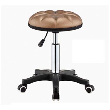 Imagem de Banqueta giratória ajustável redonda para cozinha com rodas, banco de balcão de plástico com assento otomano, descanso para os pés, elevador de gás 45-58,9 cm (ouro)