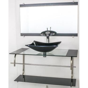 Imagem de Gabinete de vidro para banheiro inox 90cm cuba retangular preto - Cuba