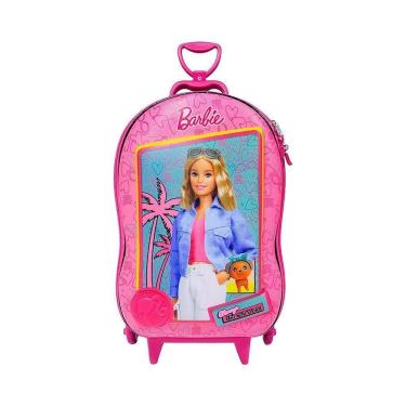Imagem de Mala Infantil Escolar 3+ Menina Mochila Barbie 3d Rodinhas Triplas Puxador Retrátil Rosa