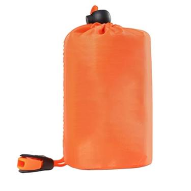 Imagem de LUMINFLY Saco de dormir de emergência à prova d'água com apito, saco térmico laranja Bivy, compacto para sobrevivência, acampamento, caminhadas, 213 x 89 cm