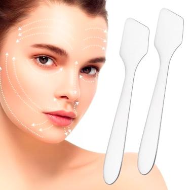 Imagem de 4 mini espátulas de maquiagem de metal, colher de espátulas de creme cosmético reutilizável, aplicador de colher de cuidados com a pele, ferramentas de beleza para massagem facial para misturar e