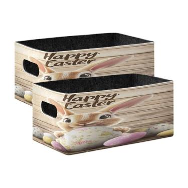 Imagem de xigua Conjunto de 2 caixas de armazenamento de coelhinho fofo da Páscoa, cubo de armazenamento dobrável, organizador de cestas de armazenamento para livros, prateleiras, armário, lavanderia, berçário