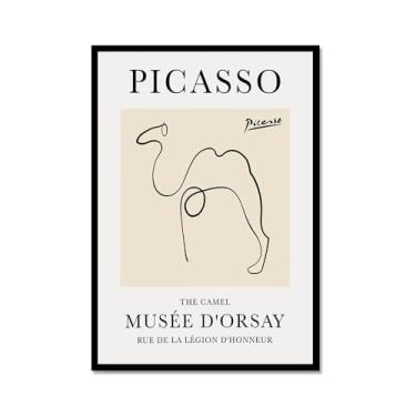Imagem de Pintura em tela vintage Picasso desenho de linha de cachorro gato pássaro cavalo desenho abstrato animal impressão minimalista arte de parede pôster para sala de estar decoração de casa (SKU2,12 x 18