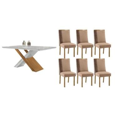Imagem de Sala Jantar Mesa Imperatriz Tampo c/ Vidro Curvo 180cm+6 Cadeiras Tili