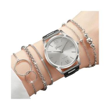 Imagem de Conjunto De Relógio Feminino De Quartzo Com Pulseira De Liga De Prata 