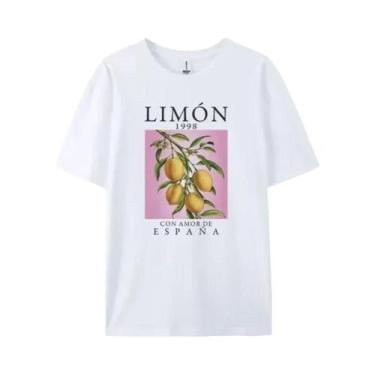 Imagem de Camiseta Feminina Oversized De Algodão Com Estampa De Limão, Top Gráfi