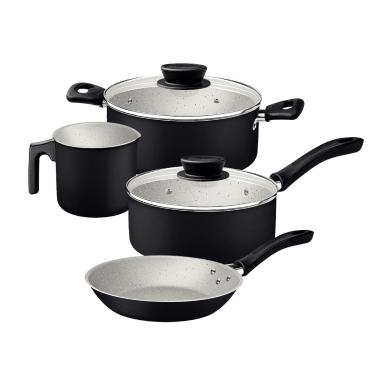 Imagem de Jogo de Panelas Tramontina Linz 4 Peças em Aluminio Antiaderente Starflon Max Preto