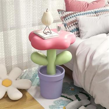 Imagem de Mesa lateral em forma de flor de resina, mesa de canto elegante para sala de estar, varanda, quarto - Peça de mobiliário elegante e funcional