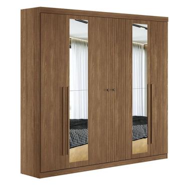 Imagem de Guarda Roupa Casal Ripado 6 Portas Buriti com Espelho Jatobá Acetinado - Santos Andirá