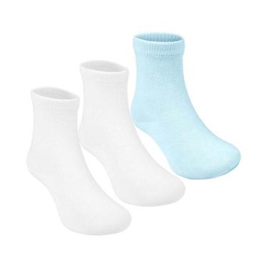 Imagem de Kit 3 Pares Meia Lisa Cano Alto Algodão Branca Azul Pimpolho, 31-34