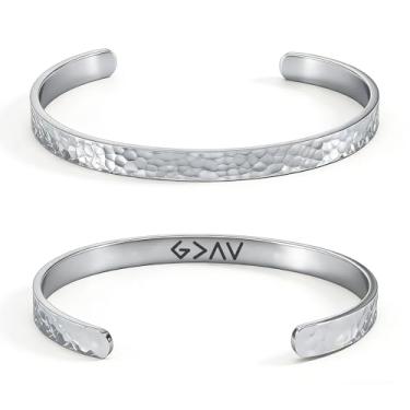 Imagem de cusurlove Pulseira feminina com versículo da Bíblia inspiradora martelada banhada a ouro 18 K, presente de joia de fé cristã, ajustável, não mancha, Medium, Aço inoxidável, Sem Pedra Preciosa