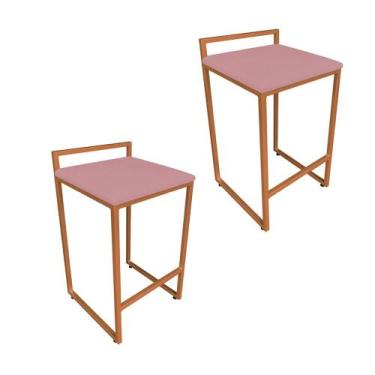 Imagem de Conjunto 02 Banquetas Alta Lavínia Suede Rose Base Cobre D'Rossi - DRO