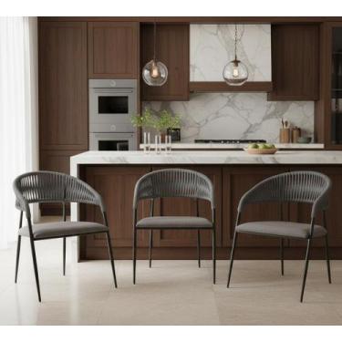 Imagem de Kit 3 Cadeiras Riviera Corda Náutica Pés Em Aço Conificados - LAURALAN