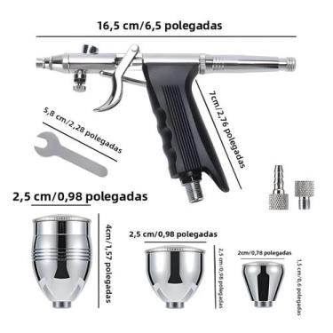 Imagem de Kit De Aerógrafo De Dupla Ação 0.5mm Com 2 Copos De Tinta De 5 E 13cc 