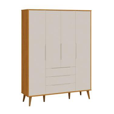 Imagem de Roupeiro Elfe Retro 4 Portas 3 Gavetas Areia Fosco Com Savana - Moveisaqui