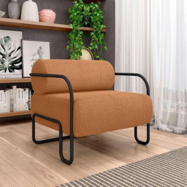 Imagem de Poltrona Decorativa Sala De Estar Polatsk Base Industrial De Ferro Bouclê Terracota G33