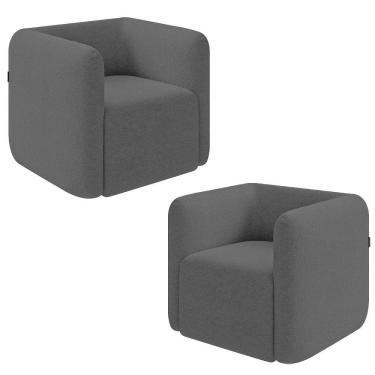 Imagem de Kit 2 Poltronas Decorativas Sala De Estar Trinidad Base Fixa Bouclê Grafite G33 - Gran Belo