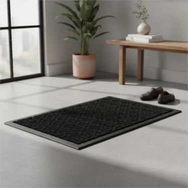 Imagem de Capacho Grande Tapete De Porta Antiderrapante 75cm x 45cm Preto - Kapa