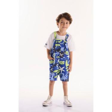 Imagem de Conjunto Infantil para Menino oMar com Camiseta e Jardineira Três e Já