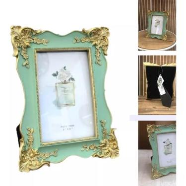 Imagem de Porta Retrato 10X15 Poliresina Vintage Verde Dourado - Smart