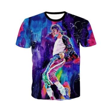 Imagem de Camiseta Masculina Retrô Michael Jackson Hip-Hop Verão Casual Harajuku