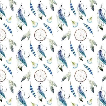 Imagem de Papel De Parede Branco Com Penas Coloridas Autocolante Sala