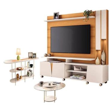 Imagem de Estante Home Theater Virtus E Mesa De Centro Sky Com Tampo De Vidro E Aparador Infinity Cinamomo Off White - Hb Móveis