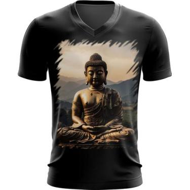 Imagem de Camiseta Gola V Estátua de Buda Iluminado Religião 16 - Kasubeck Store