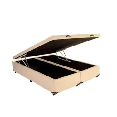 Imagem de Cama Box Baú Casal Bipartido Sintético Bege 138x188