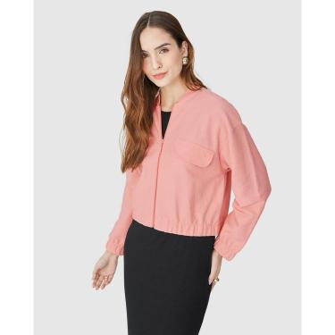 Imagem de Jaqueta Bomber Feminina Com Lapela Em Moletom Sarjado-Feminino