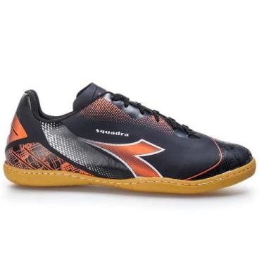 Imagem de Tênis Futsal Diadora Squadra Preto e Laranja Original Costurado, Preto