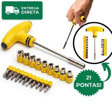 Imagem de Jogo De Chaves Catraca Boca T 21 Peças Profissional Kit Bits Soquetes 