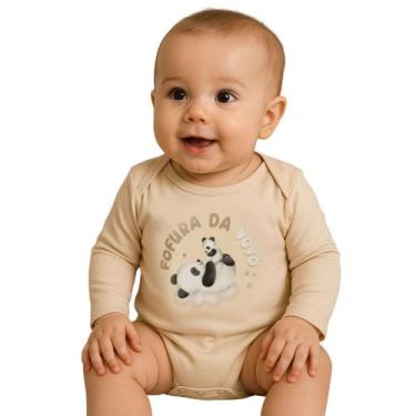 Imagem de Body Manga Longa Infantil Bebê Algodão Estampada Brandili, M, Nude