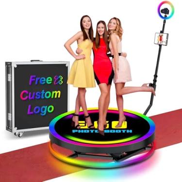 Imagem de Máquina de cabine de fotos 360 de 80 cm com estojo de transporte, cabine de fotos 360 para festas, personalização gratuita do logotipo, cabine de câmera 360 de giro automático para 1 a 4 pessoas