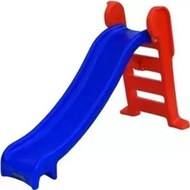 Imagem de Escorregador infantil médio 3 degraus playground vermelho e azul