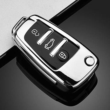 Imagem de WSWJDW Soft TPU Car Key Case Cover Keychain Ring Key Bag, Fit For Audi C6 R8 A1 A3 Q3 A4 A5 Q5 A6 S6 A7 B6 B7 B8 8P 8V 8L TT RS Sline,silver