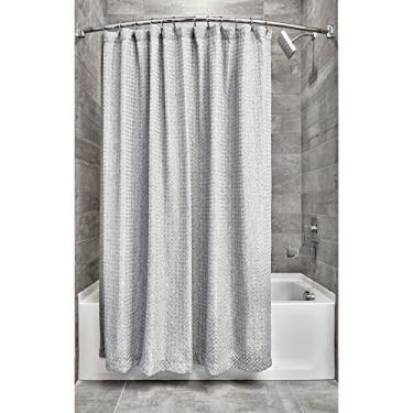 Imagem de InterDesign Cortina de chuveiro de tecido de trama waffle, estilo hotel luxuoso para mestre, convidados, banheiros infantis, banheiras, barracas, cinza mesclado
