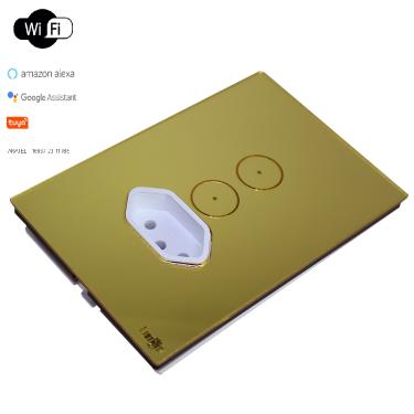 Imagem de Interruptor De Luz Touch Wi-Fi Tok Glass 2 Botões+Tom Dourado Lumenx