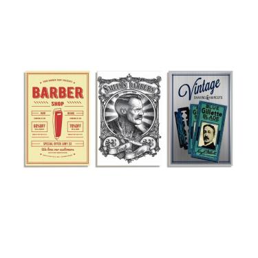Imagem de Kit Quadro Decorativo Barbearia 3 Peças Und 009 20x30cm