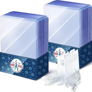 Imagem de Conjunto de capas de plástico rígido para cartas de trocar, protetores de plástico transparente para cartas colecionáveis com suporte de exibição para cartões de beisebol, cartões esportivos, cartões de centavo (30 peças)