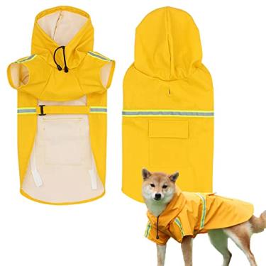 Imagem de Casaco de chuva para cães jaqueta de chuva impermeável para animais de estimação poncho de chuva refletivo para cães de estimação capa de chuva com furo para coleira para cães pequenos, médios grandes, amarelo, P (1