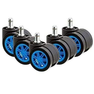 Imagem de Kit Rodízio com 5 Rodinhas Giratórias Azul para Cadeira Gamer - Escritex