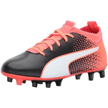 Imagem de PUMA Tênis de futebol unissex infantil Evoknit FTB Firm Ground, preto/branco/coral, 5.5 Big Kid