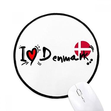 Imagem de DIYthinker I Love Denmark Bandeira de Palavra Amor Coração Ilustração Mouse Pad Desktop Office Tapete Redondo para Computador