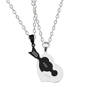 Imagem de CNBPIC Colar Costura Casal 3.5 * 3Cm Pingente de Aço Inoxidável 50Cm Corrente Joias Presente